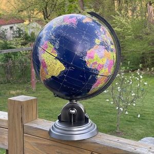 Vintage Globemaster Dark Blue Globe | World Map | Brushed Nickel Base 18”